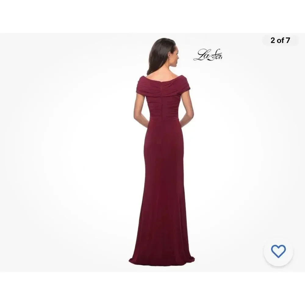 La Femme Deep Red Off-Shoulder Maxi Dress - Picture 2 of 8